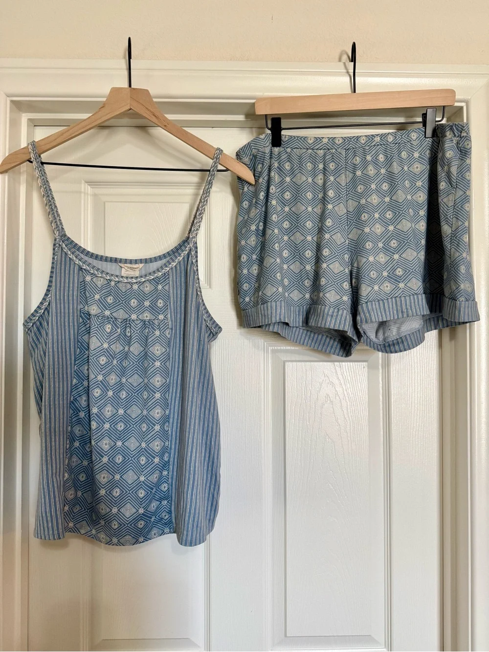 Lucky Brand Blue Boho Pajama Set XL Soft Lounge Sleepwear Cami Shorts